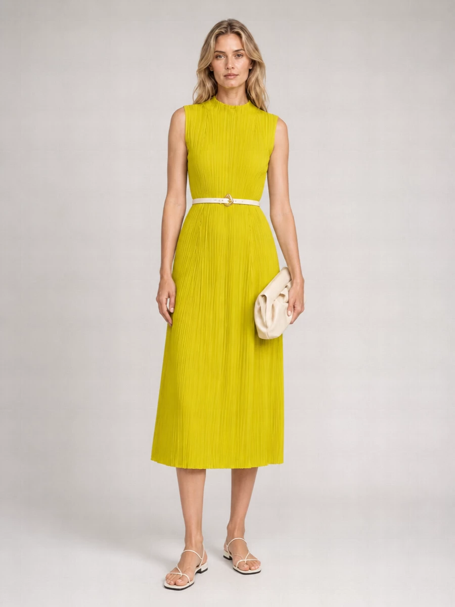 Pleats Please Issey Miyake Pleated Midi Dress