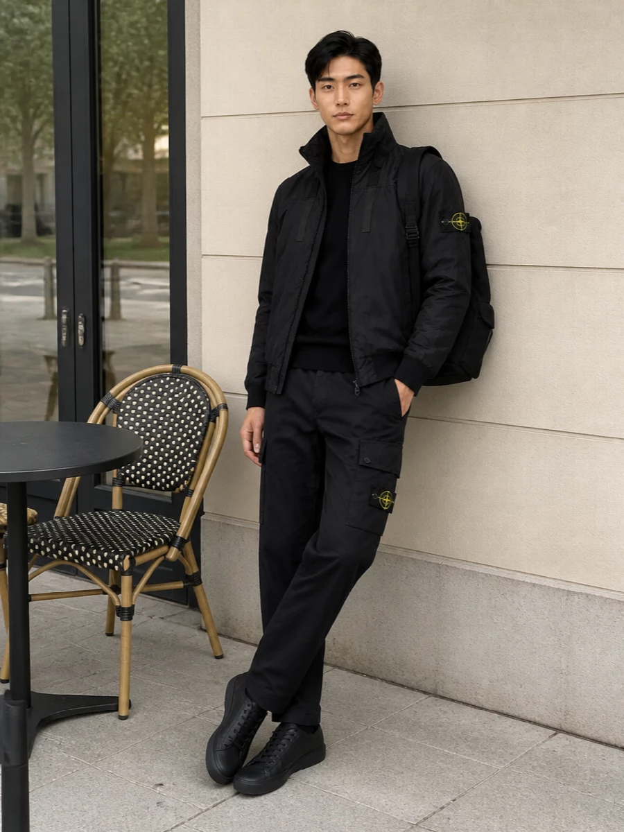 Stone island black bomber cargo outfit men