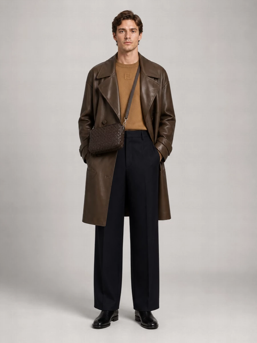 Fendi Lamb Leather Double-Breasted Coat