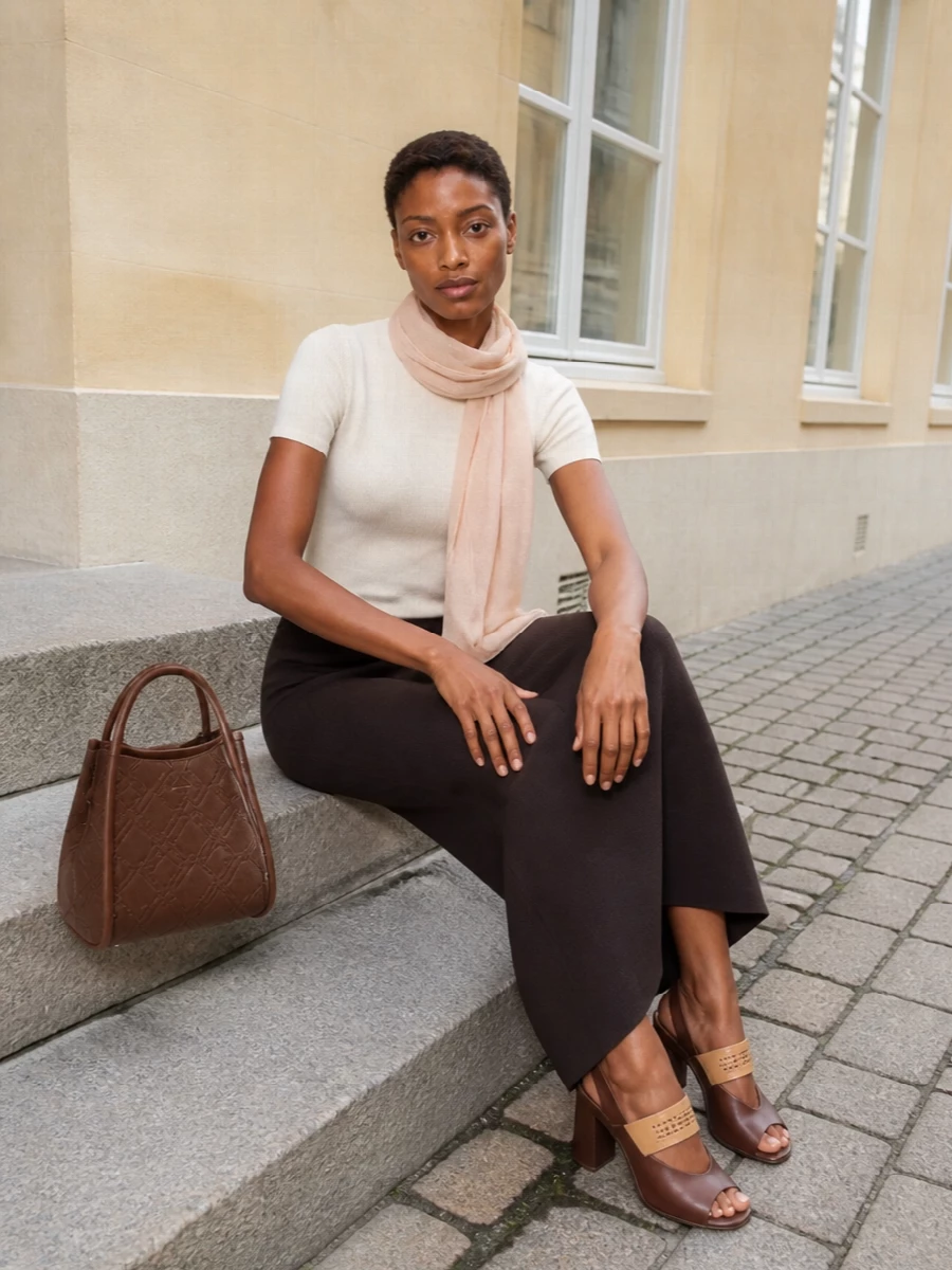 Max mara buttercream top chocolate knit skirt