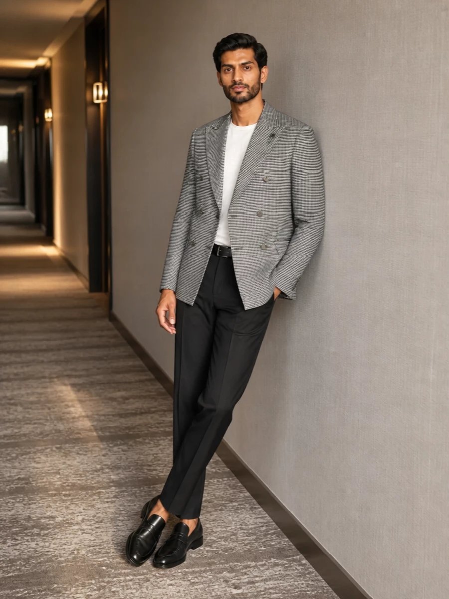 Lardini houndstooth blazer charcoal trousers