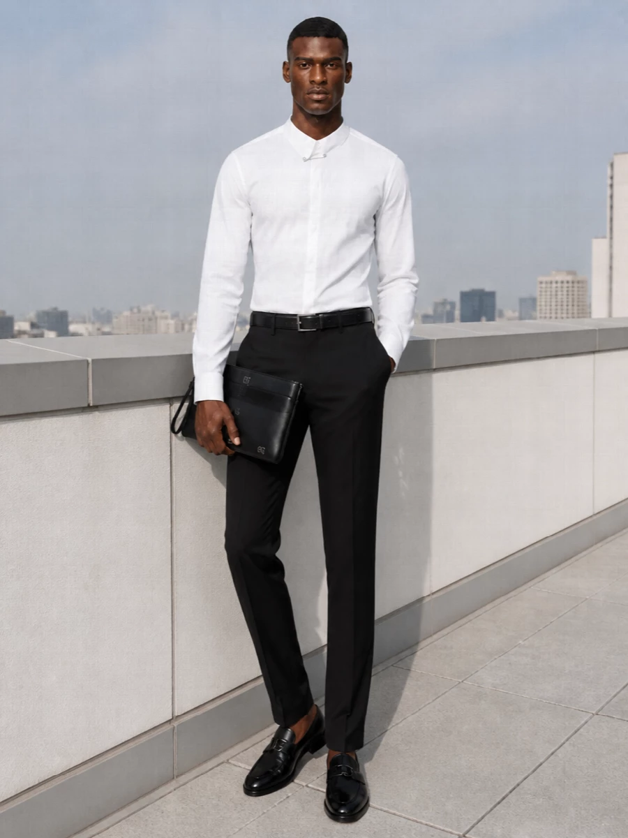 Dsquared2 black trousers white shirt outfit