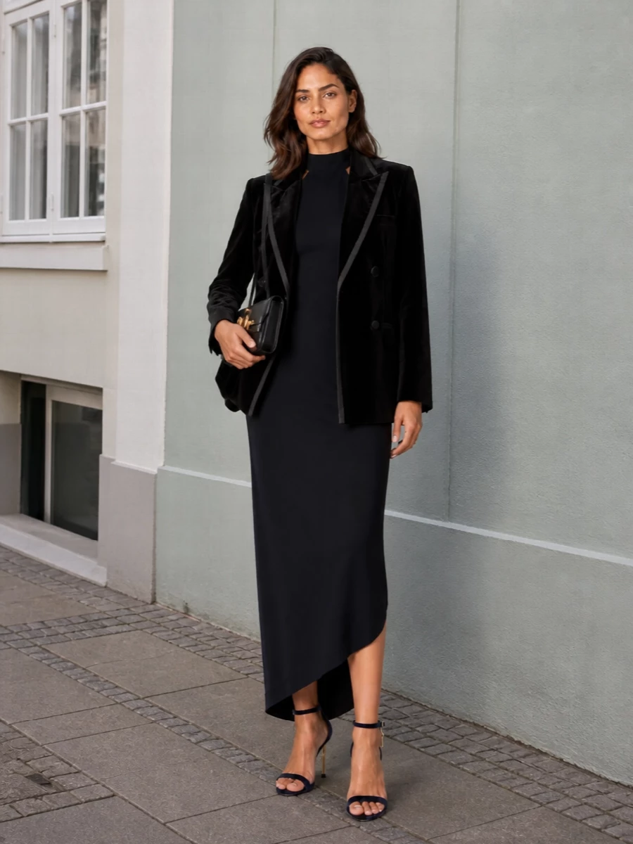 Fendi velvet tuxedo blazer black halter dress