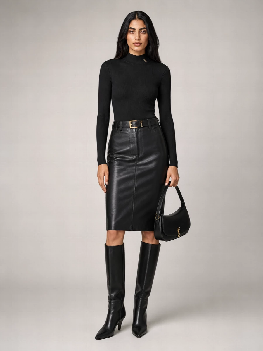 Saint Laurent Ribbed Silk Turtleneck Top