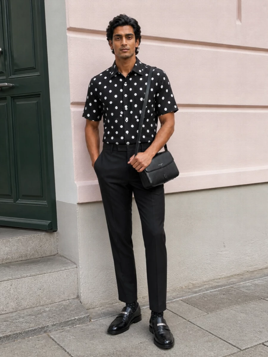 Dolce gabbana polka dot shirt black trousers