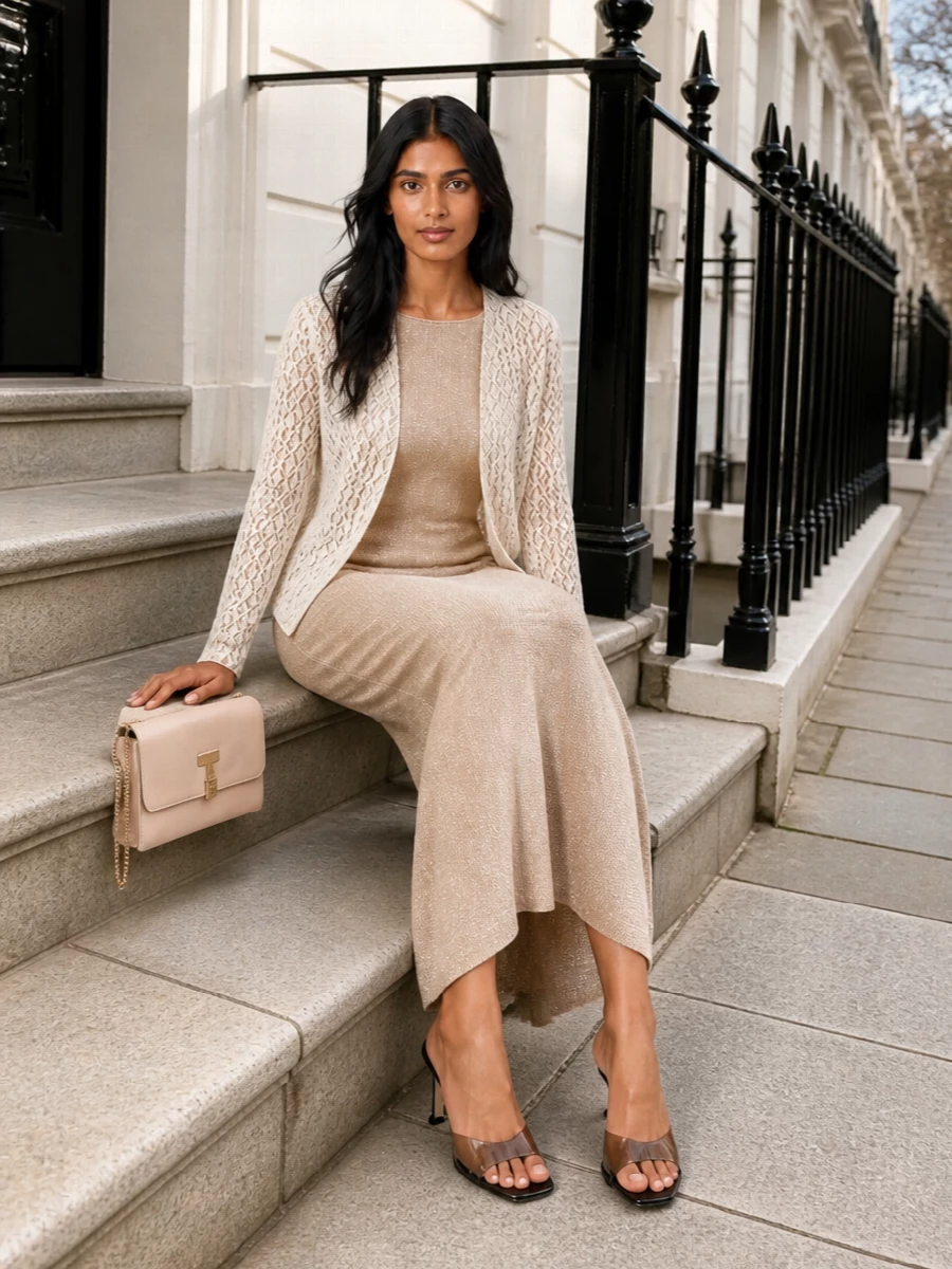 Max mara champagne evening dress sheer jacket