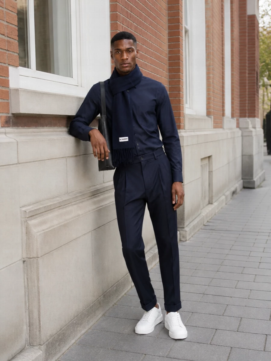 Comme des garcons navy shirt tailored navy trousers