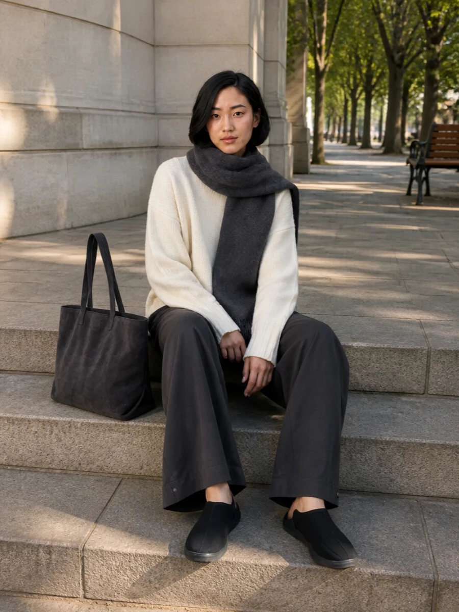 Loulou studio knit charcoal wide leg pants outfit