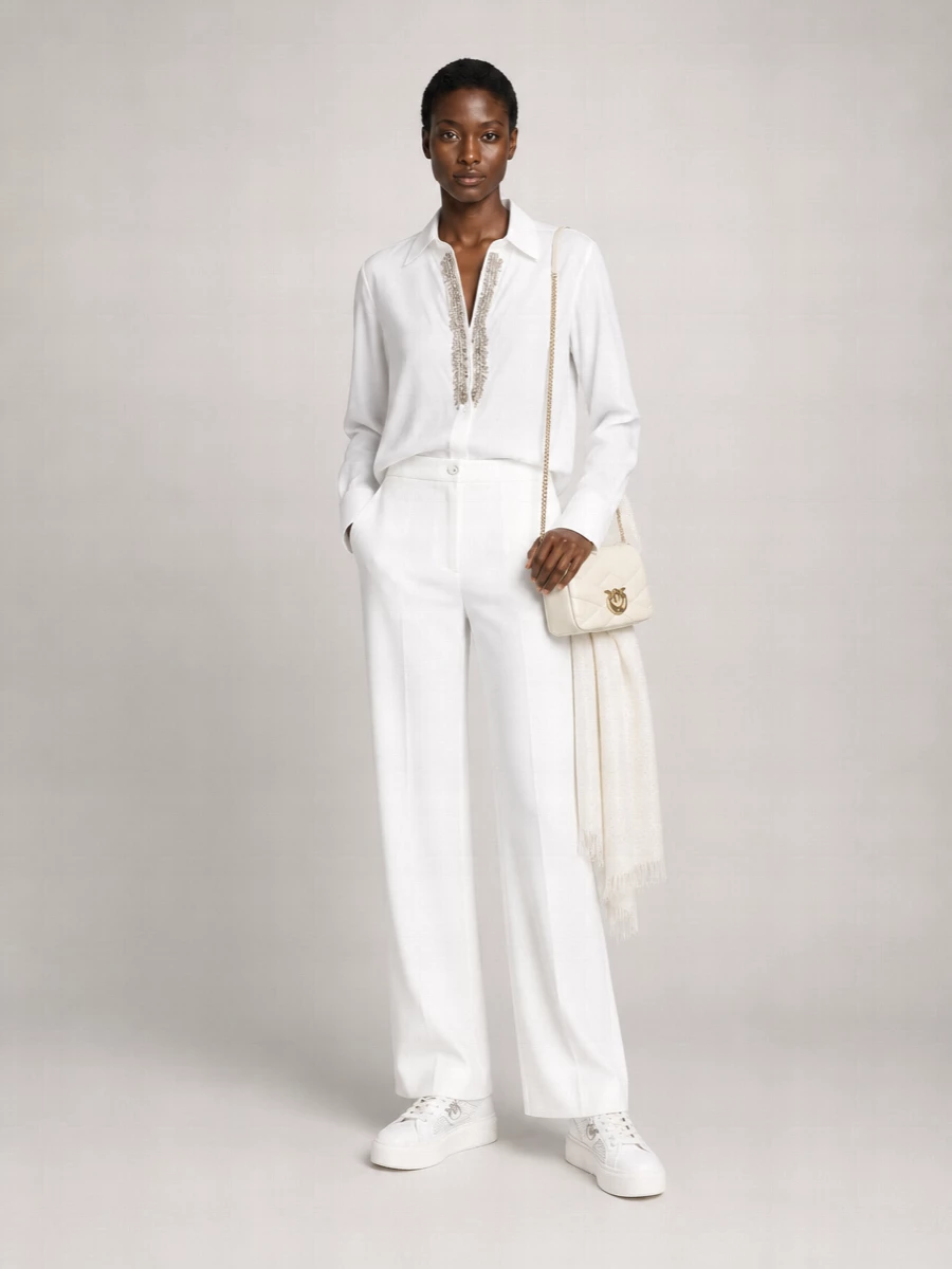Pinko Crystal Embellished Long Sleeve Cotton Shirt