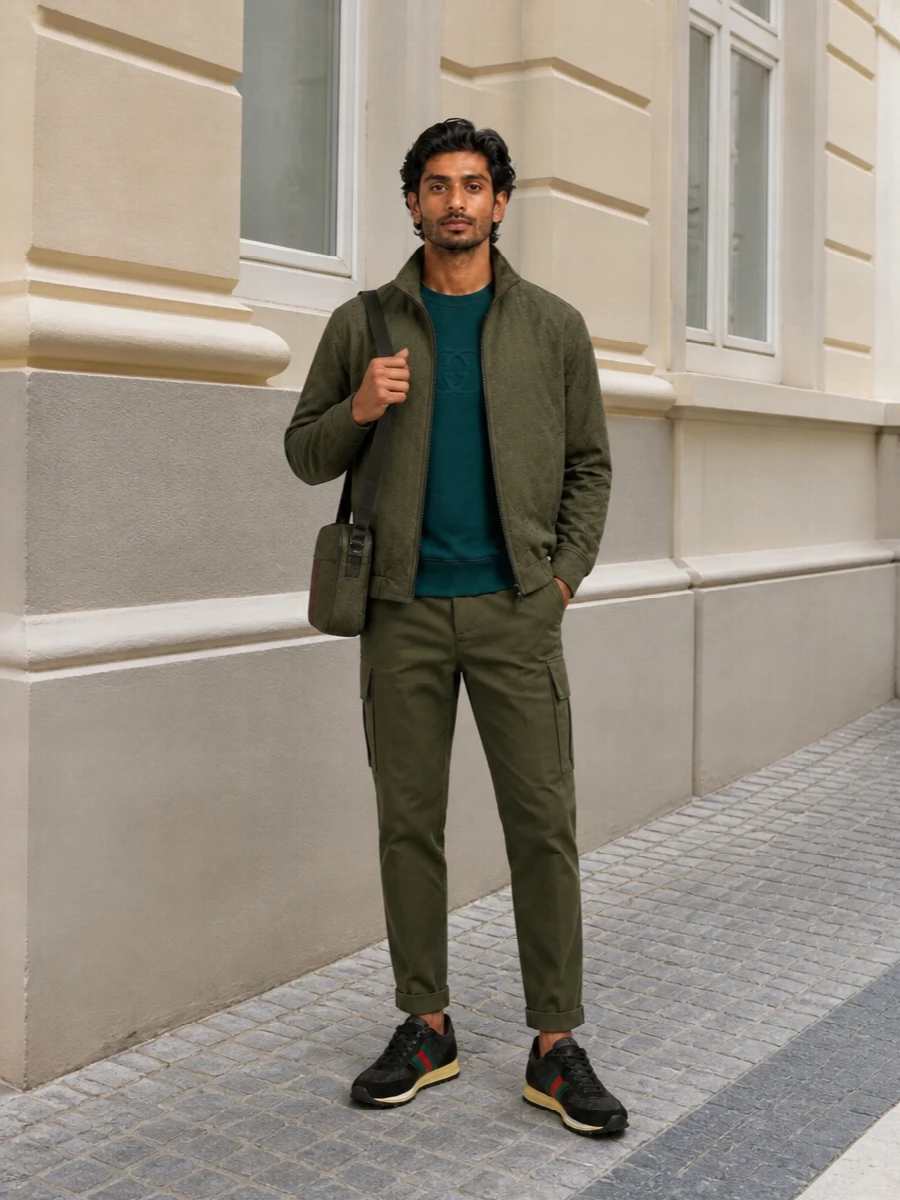 Gucci olive blouson cargo trousers sneakers