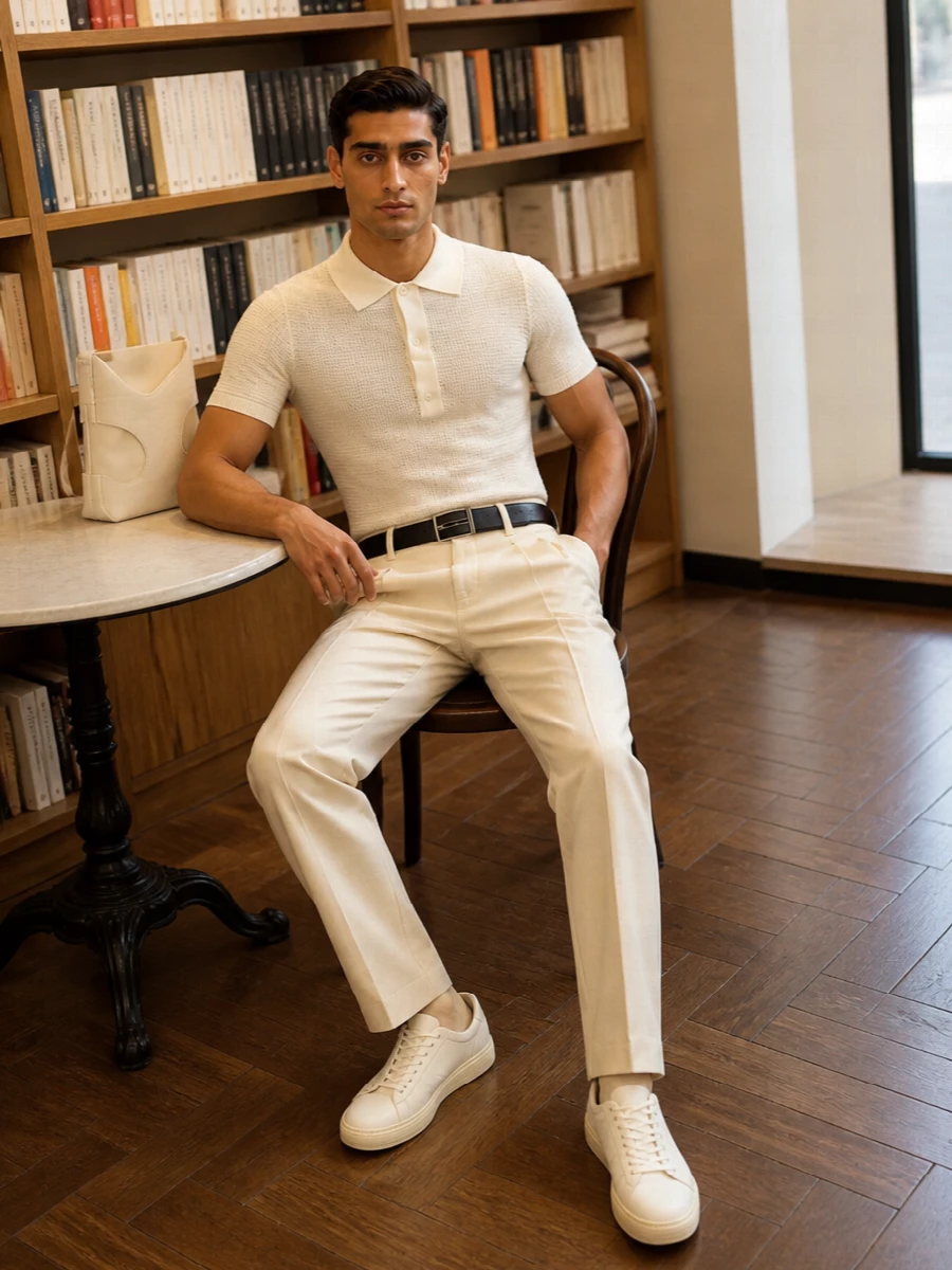Tom ford cream polo beige pleated trousers