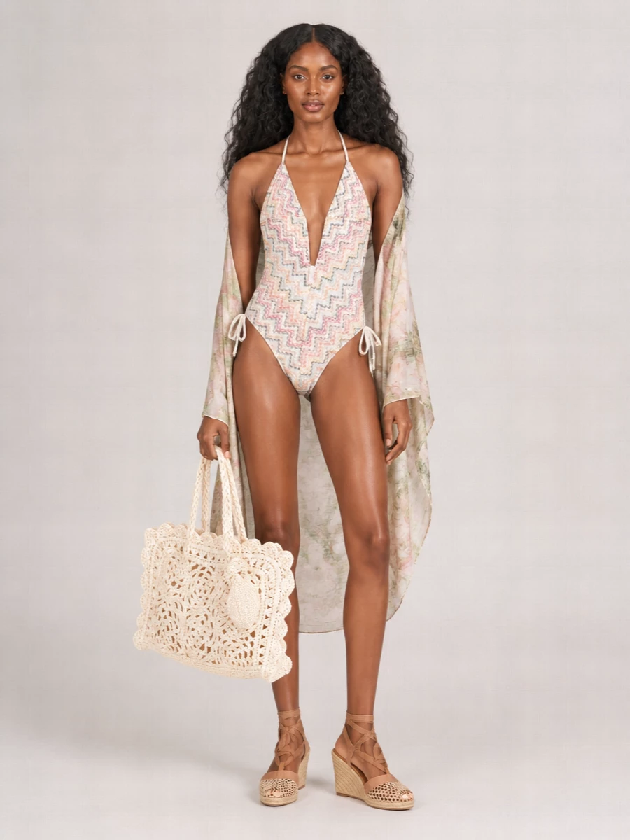 Missoni Zigzag-Knit Halterneck Cutout Swimsuit