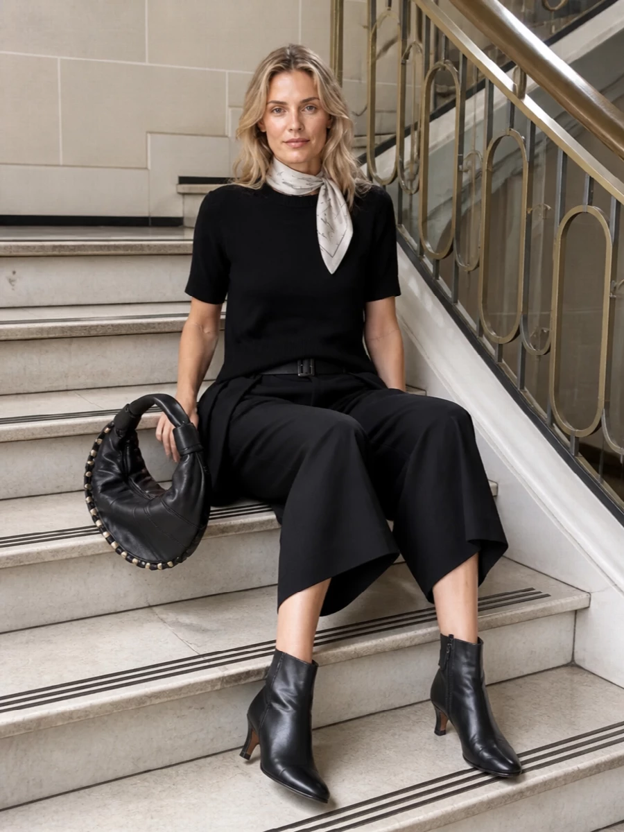 Sacai black pleated top culottes ankle boots