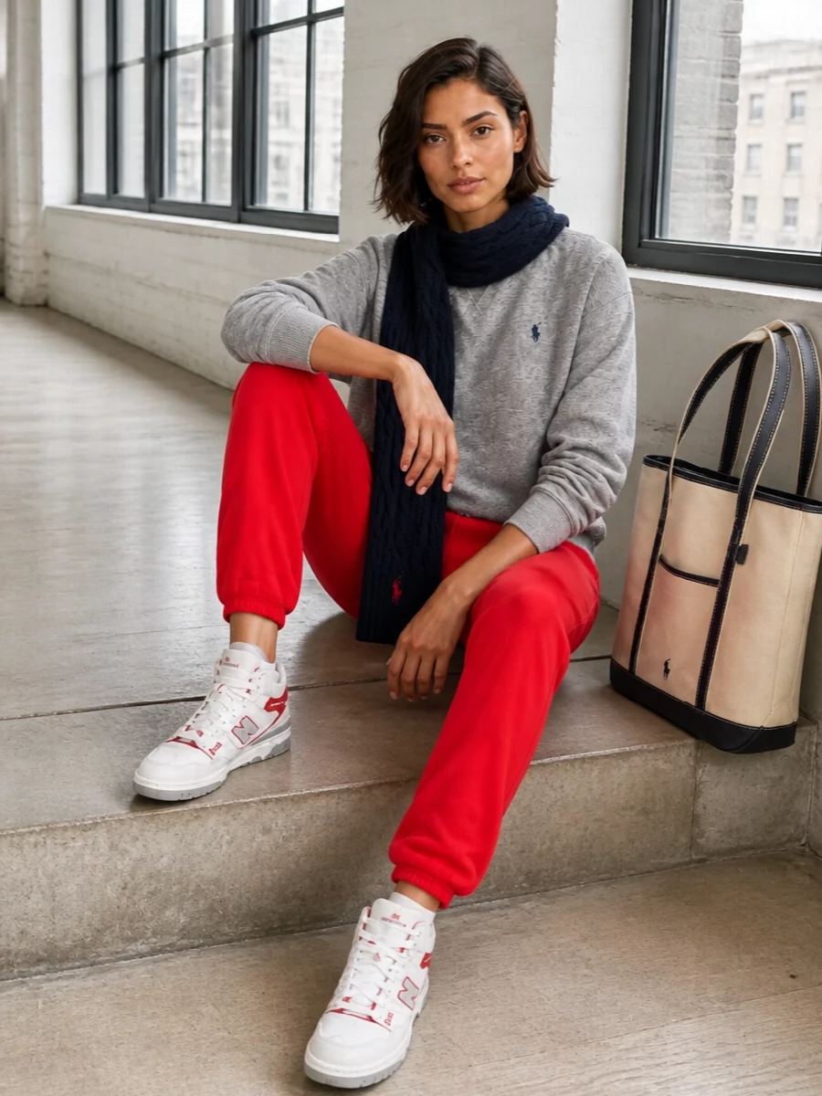 Polo ralph lauren red joggers grey sweatshirt outfit