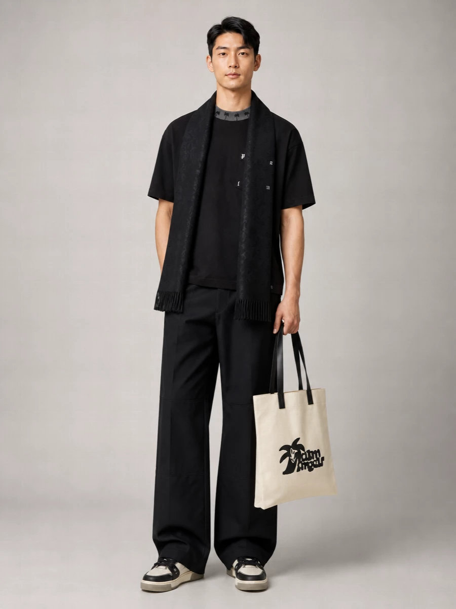 Palm Angels Ribbed Long-Sleeve Polo Shirt