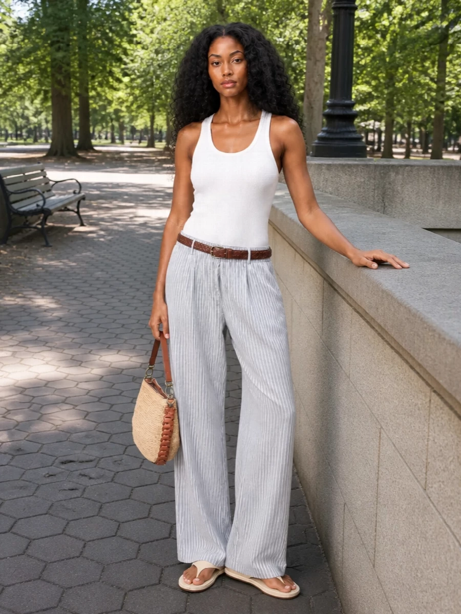 Iro striped trousers white tank aeyde sandals