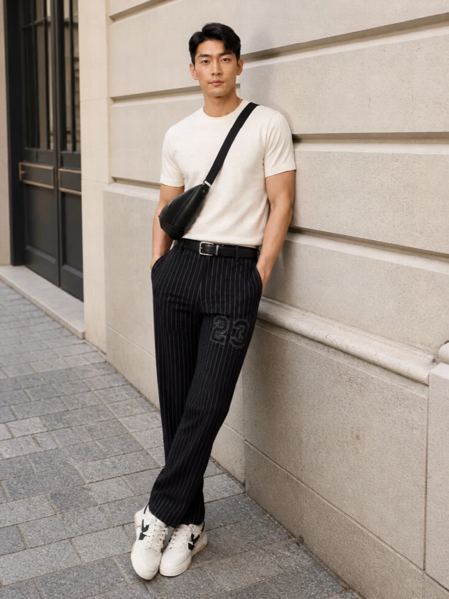 Off white tee trousers prada crossbody outfit