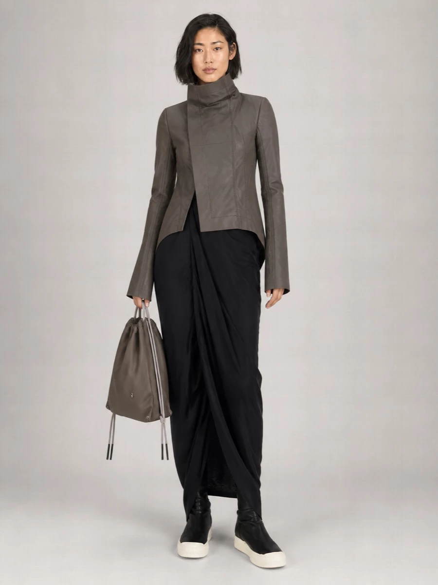 Rick Owens Leather Asymmetric Zip Fitted Jacket