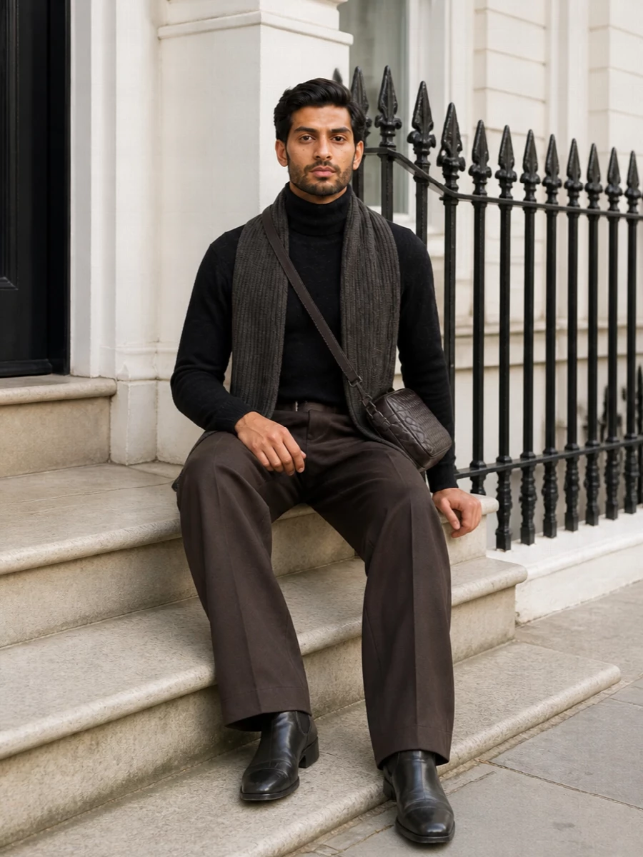 Lemaire turtleneck wide leg trousers boots