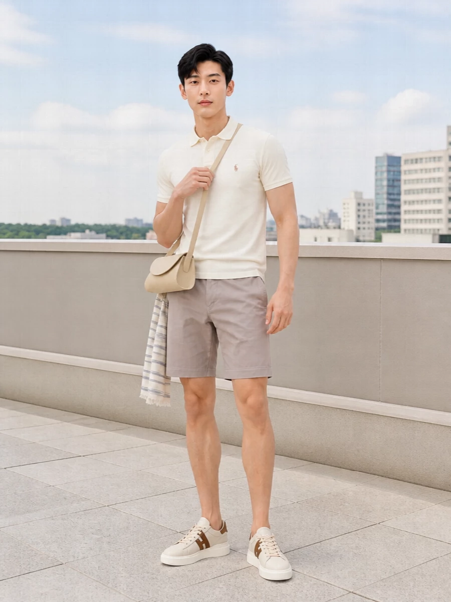 Ralph lauren cream polo taupe shorts hogan sneakers