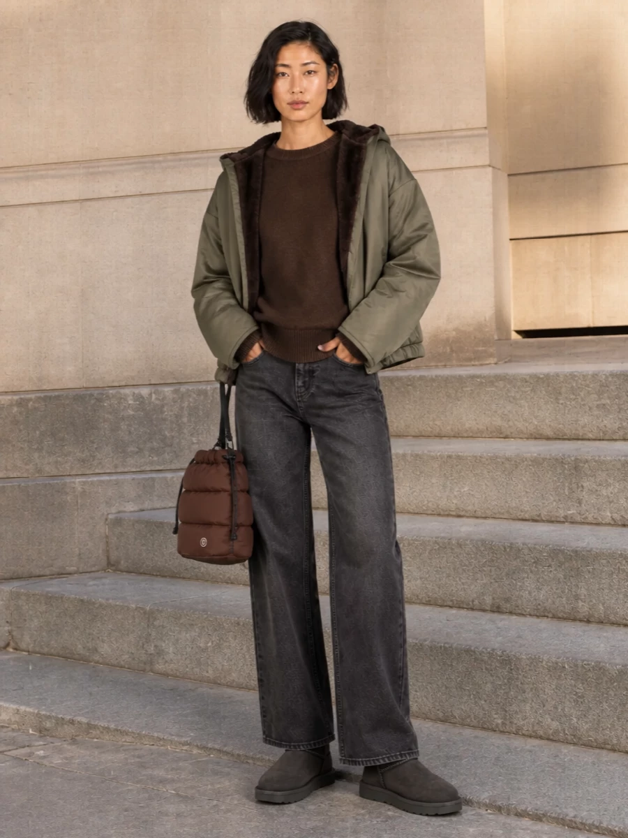 Frankie shop puffer charcoal jeans outfit