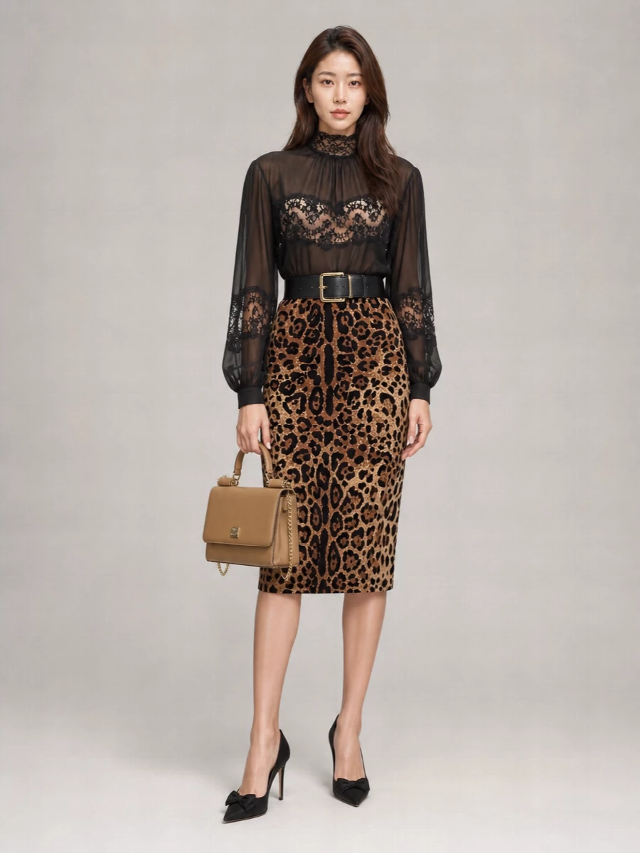 Dolce&Gabbana Viscose High-Rise Animal-Print Midi Straight Skirt