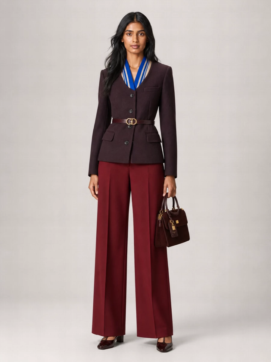 Dries Van Noten Wool Ribbed V Neck Single Breasted Blazer