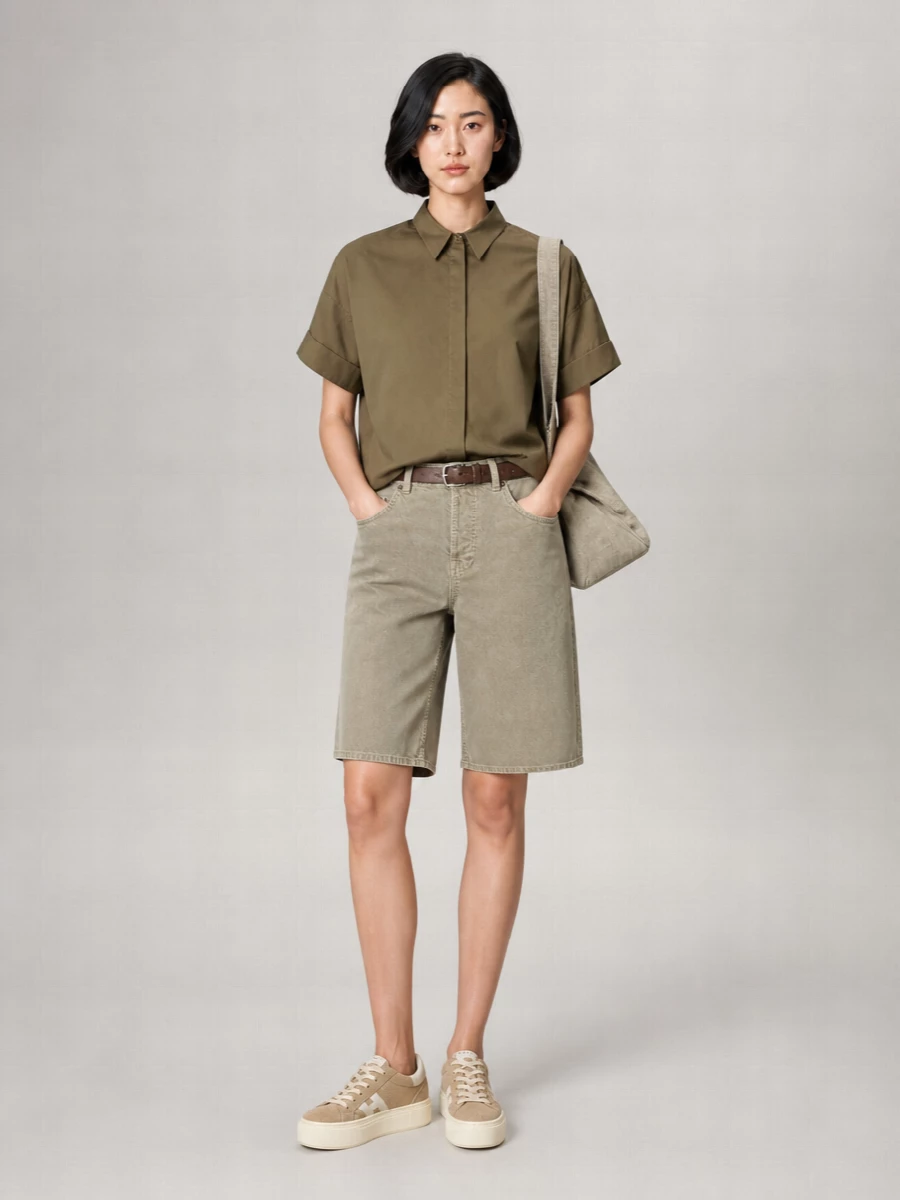 Haikure Twill Straight-Leg Knee-Length Shorts