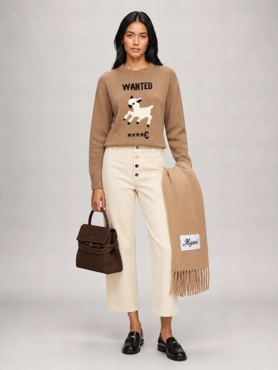 Moschino Virgin Wool Oversized Graphic-Intarsia Jumper