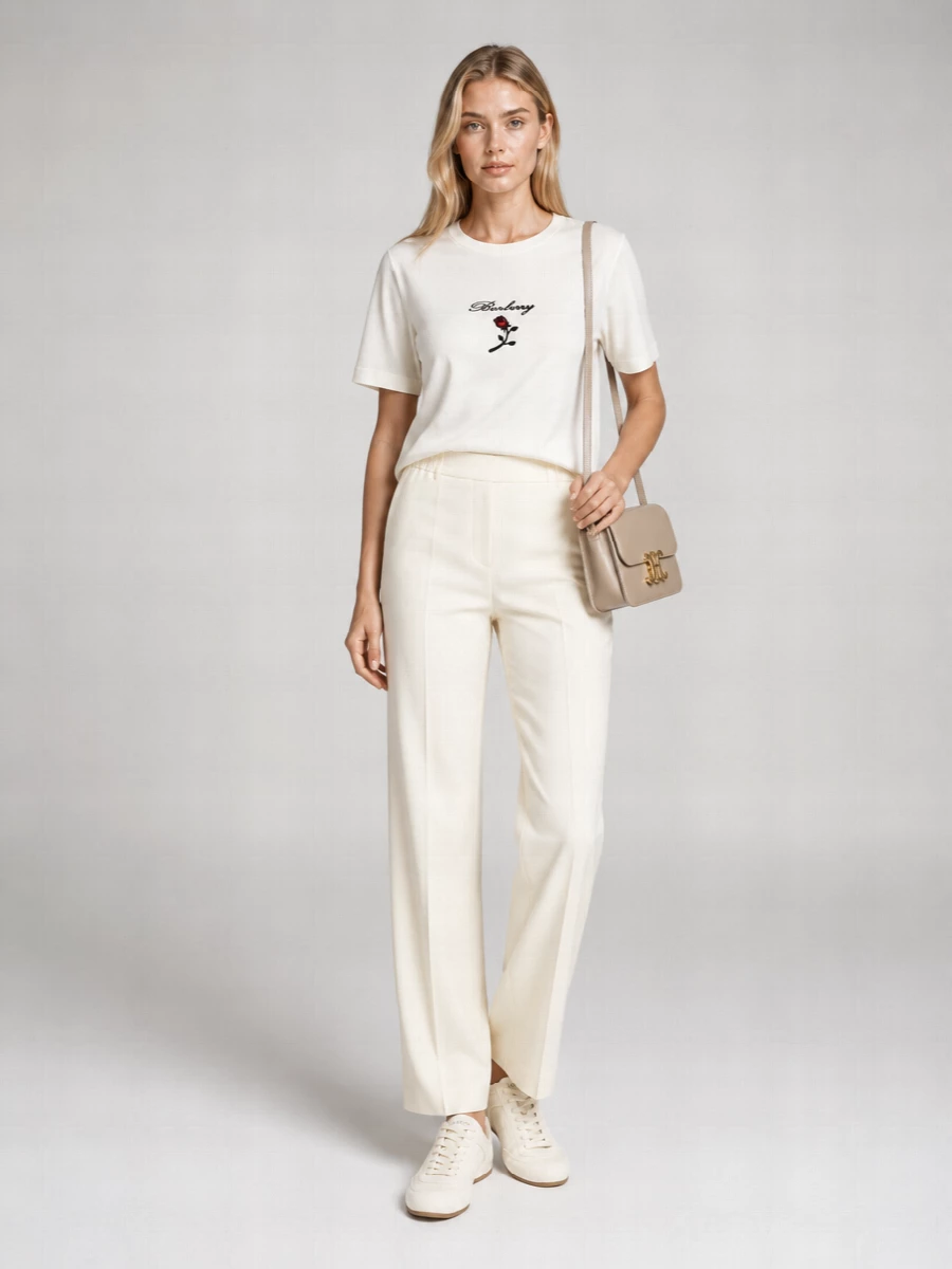 Burberry Embroidered Logo Cotton T-Shirt
