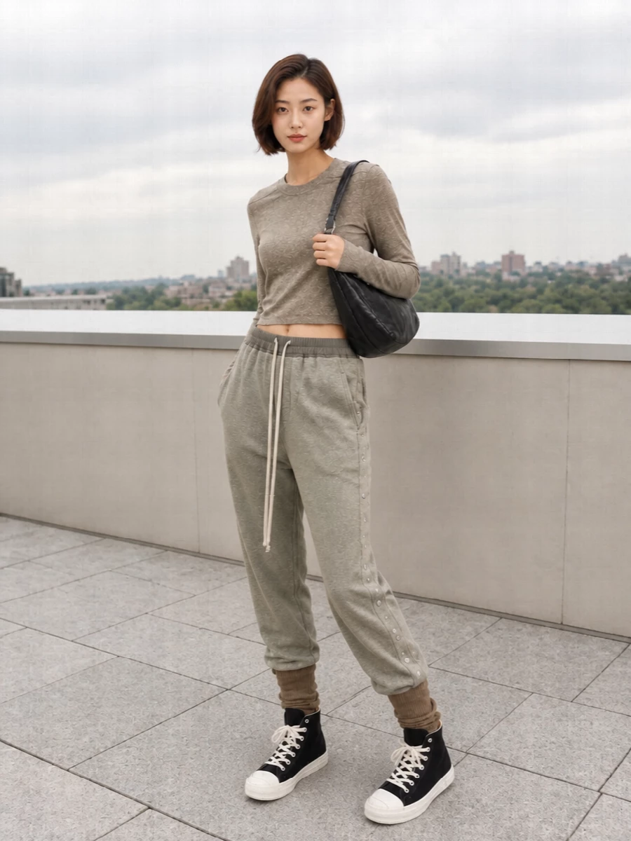 Rick owens drkshdw cropped top taupe track pants