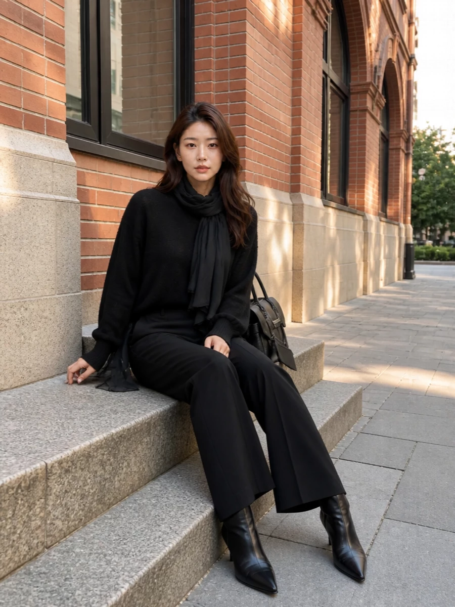 Dsquared2 black wide leg trousers ankle boots outfit