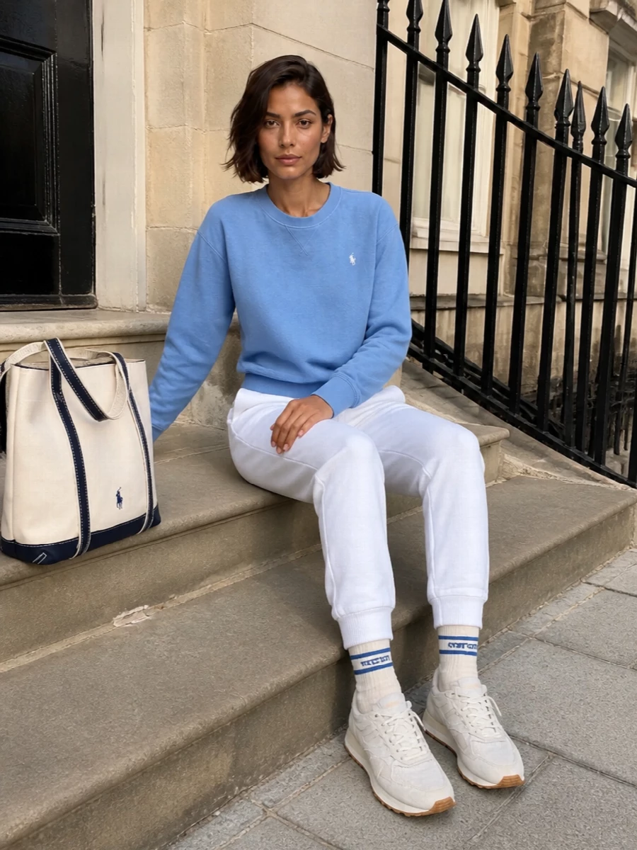 Polo ralph lauren white joggers blue sweatshirt