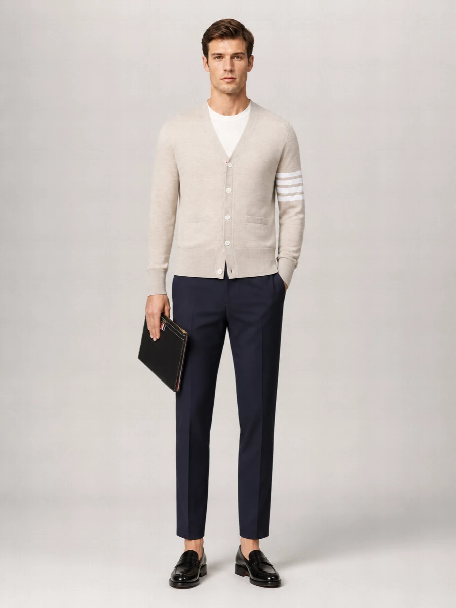 Thom Browne Merino Wool V-Neck Long-Sleeve Cardigan