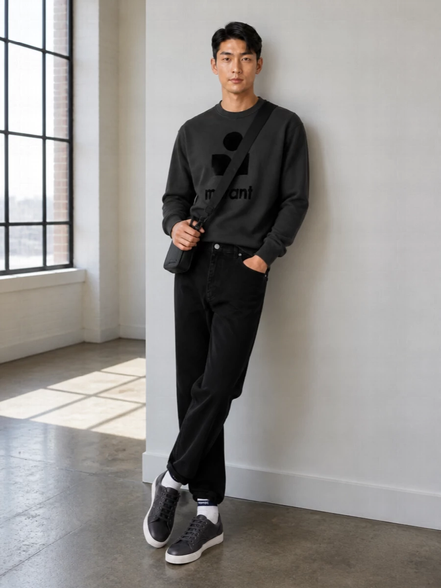 Isabel marant sweatshirt black jeans lanvin sneakers