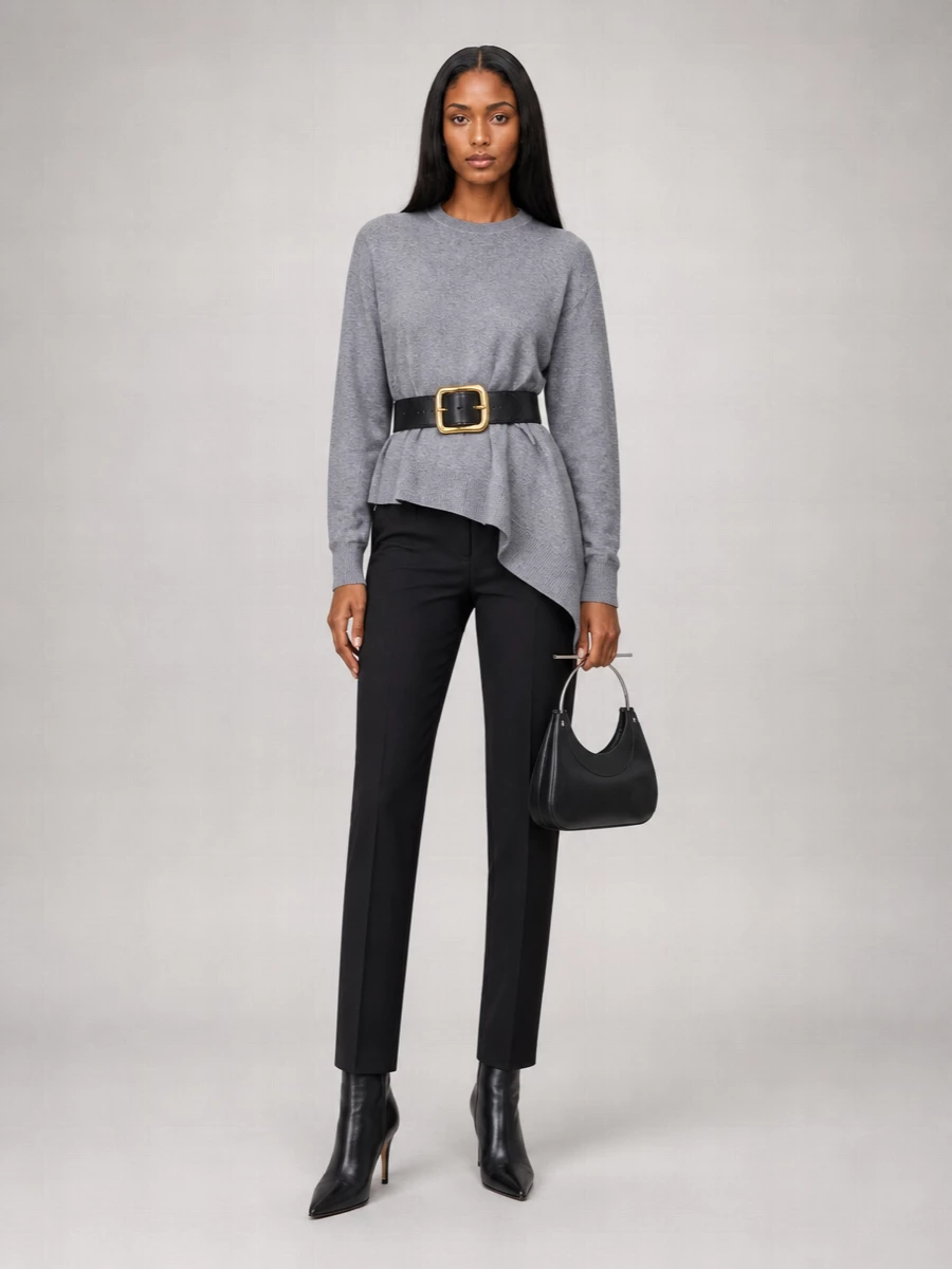 Alexander Mcqueen Cashmere Asymmetric Ribbed Crewneck Jumper