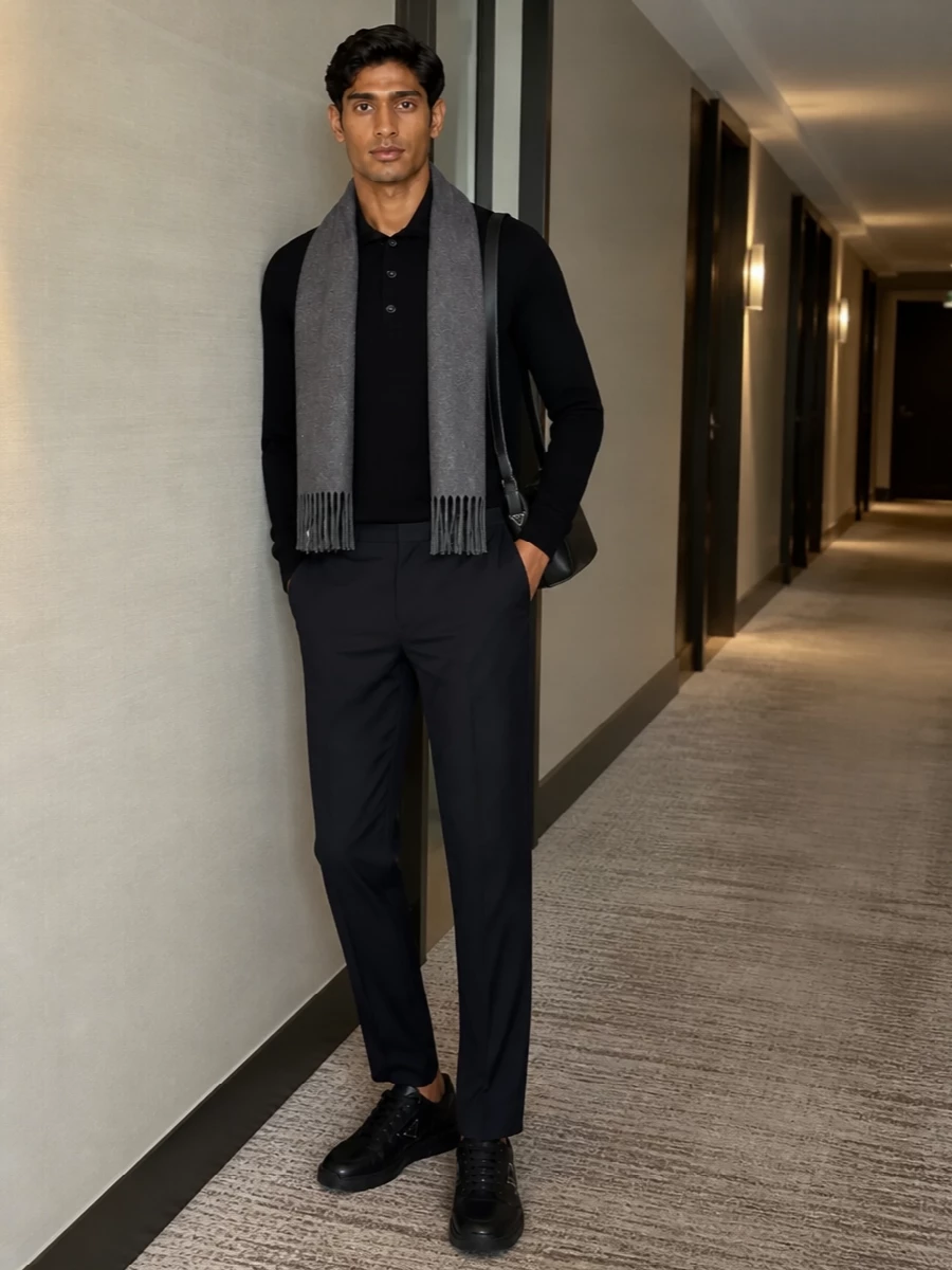 Ami paris polo navy trousers prada sneakers