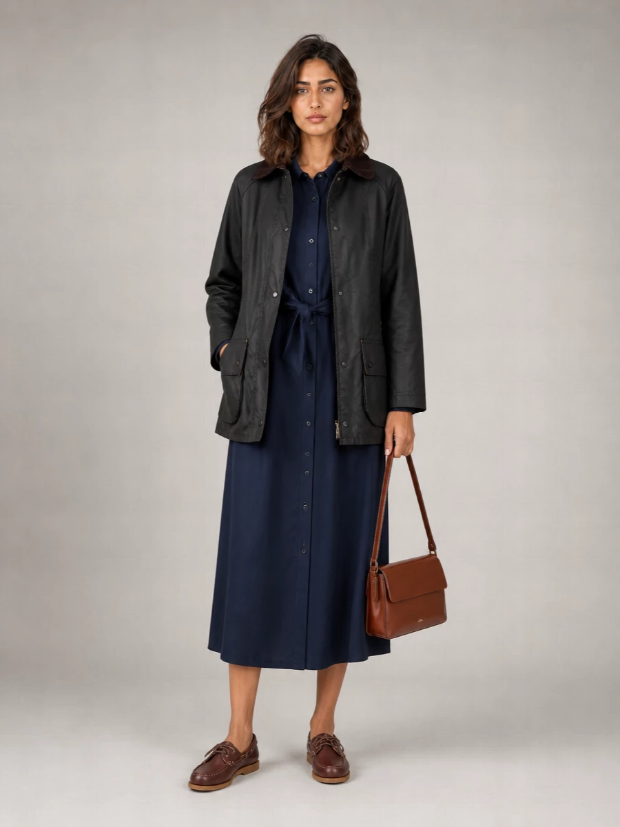 Barbour Waxed Cotton High-Collar Fitted Jacket