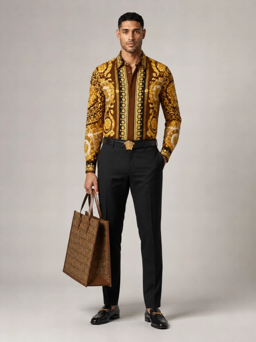 Versace Silk Printed Long-Sleeve Shirt