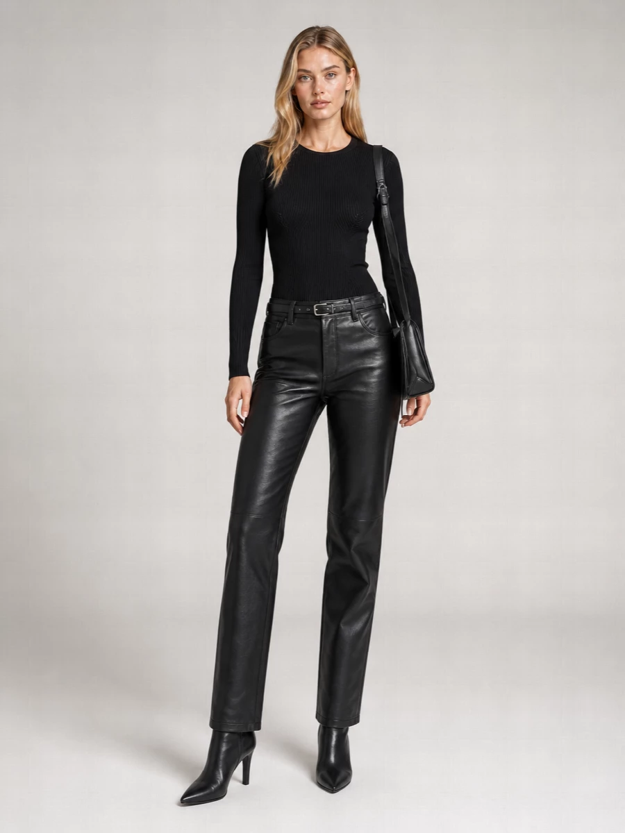 Magda Butrym Leather High-Rise Straight-Leg Trousers