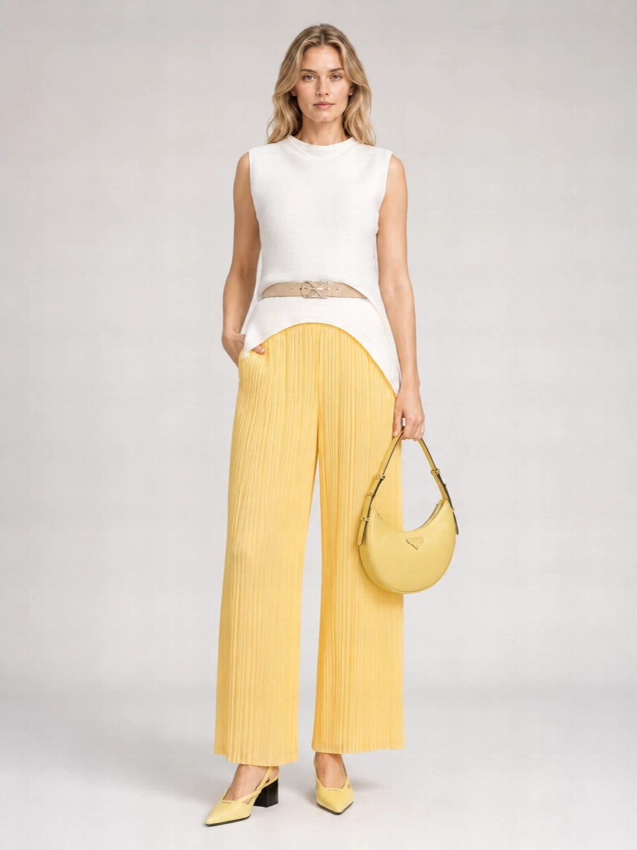 Pleats Please Issey Miyake Mellow Pleats Wide-Leg Trousers