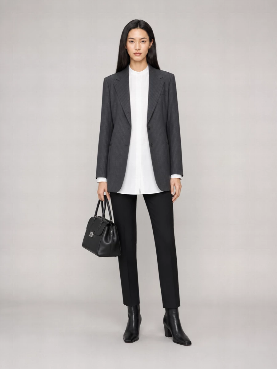 Weekend Max Mara Wool Crepe Stretch Pinstripe Notch Lapel Blazer