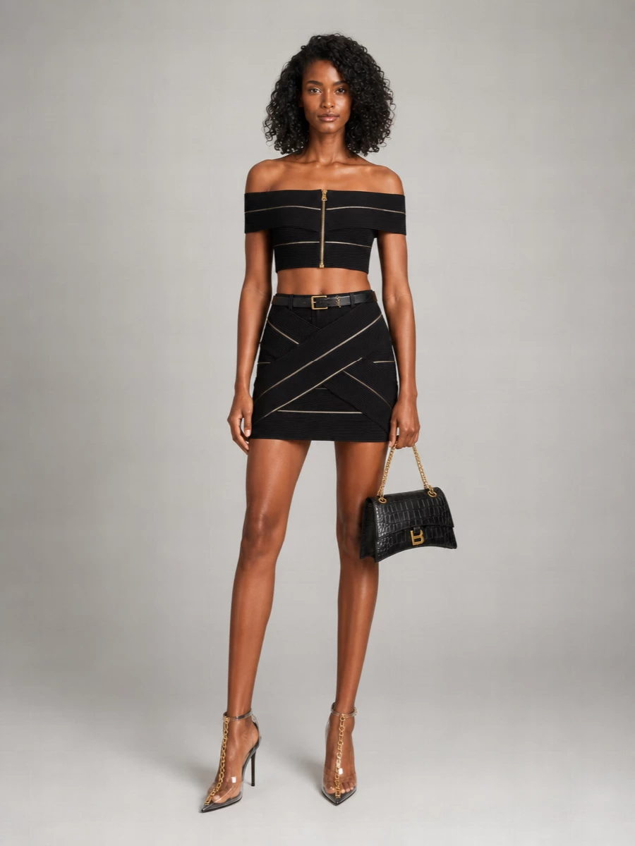 Balmain Off-The-Shoulder Mesh Crop Top
