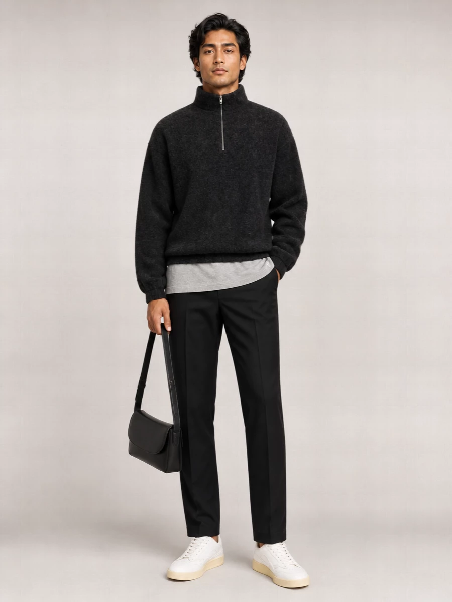 Jil Sander Wool Half-Zip Turtleneck Sweatshirt