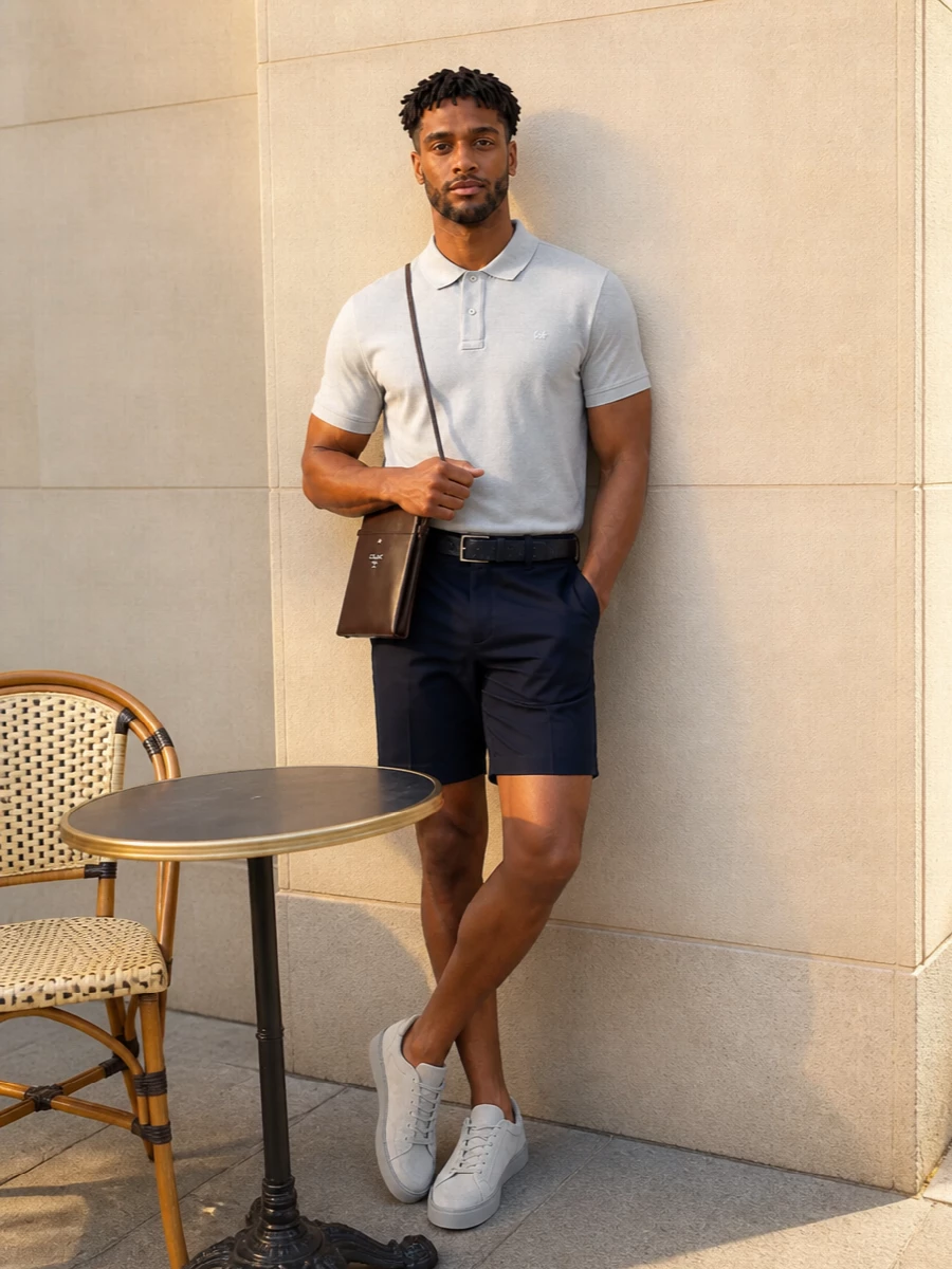 Erl grey polo navy polo ralph lauren shorts