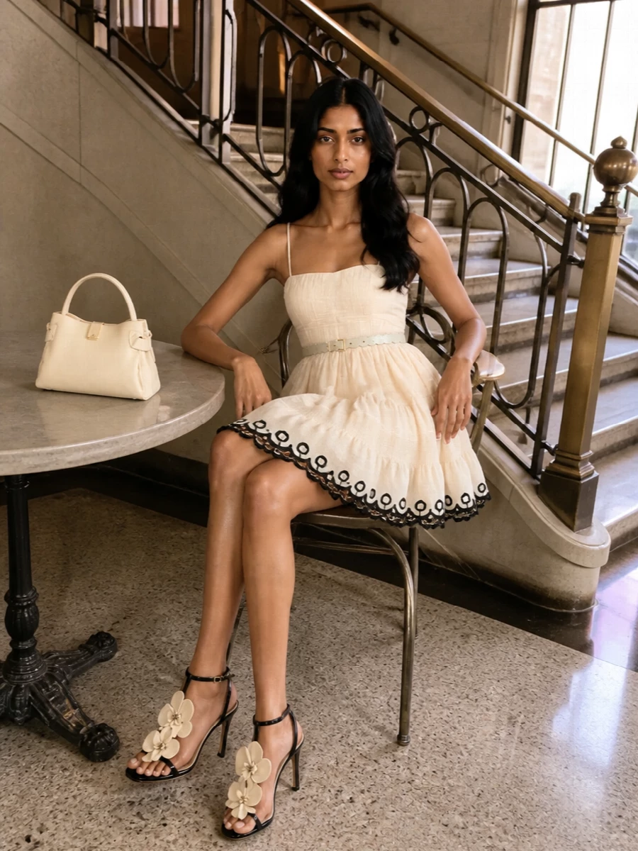 Zimmermann embroidered mini dress floral heels