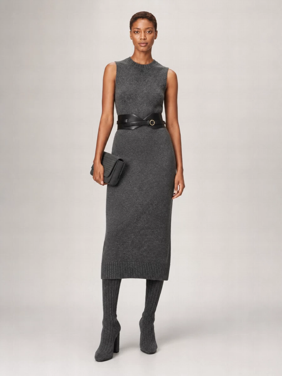 Courrèges Wool Draped Off-Shoulder Midi Dress