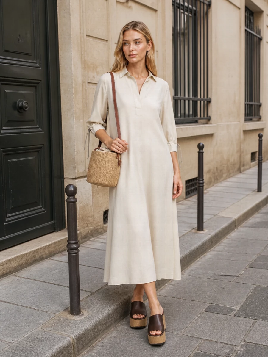 Max mara ivory shirt dress raffia sandals