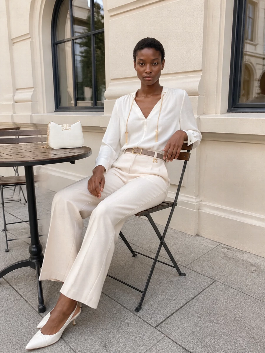 Elisabetta franchi ivory trousers silk blouse