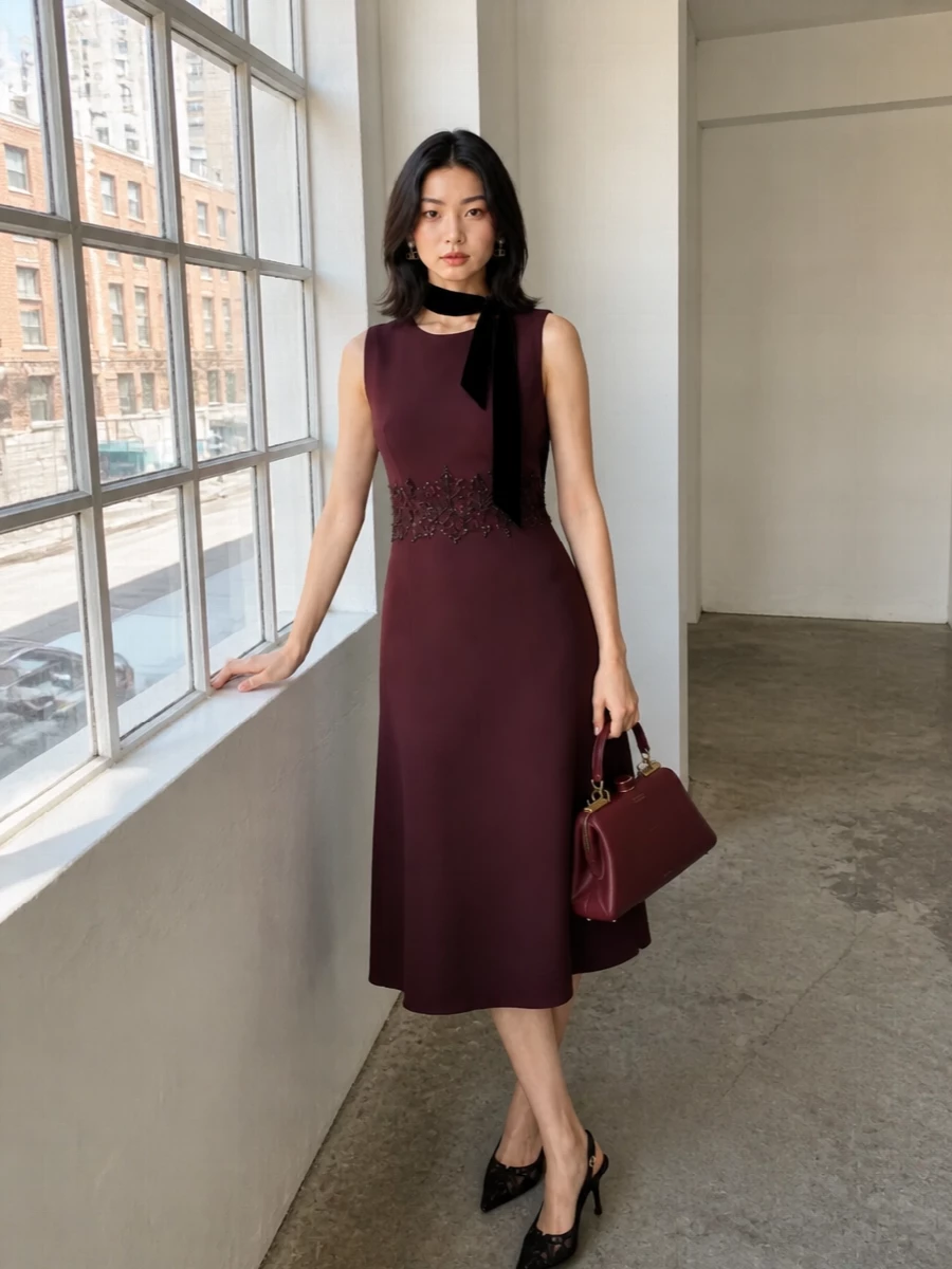 Dolce gabbana burgundy cocktail dress outfit